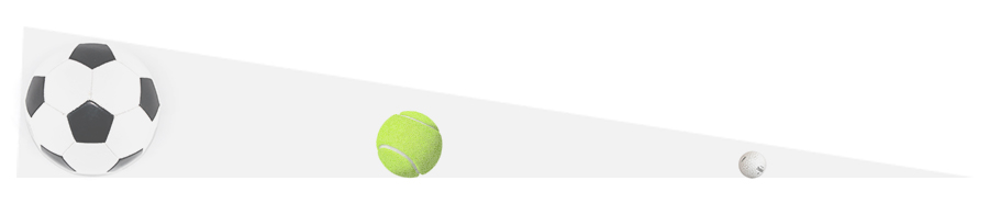 Fußball, Tennisball und Golfball im Größenvergleich